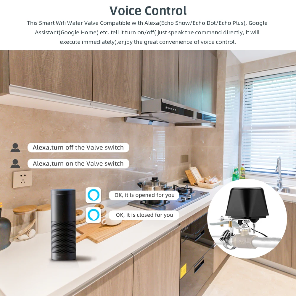 Chytrá alexa google zigbee WIFI voda klapka vypnutí časovač postřikovací regulátor plyn vypnout pryč klapka regulátor APP daleký ovládání