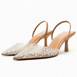 туфли женские Brand High Heel Women Sandals Summer 2023 Pointed High Heel Shoe Pearl Decoration Designer Shoe Elegant Women Shoe