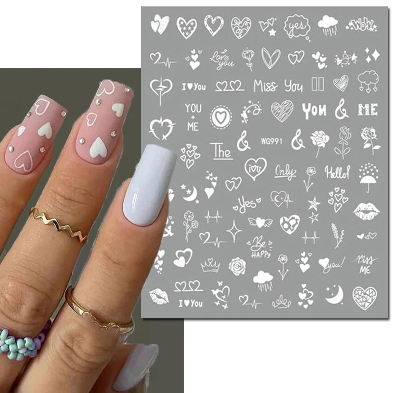 3d Nail Art Stickers Geometric Lines Faces Love Hearts Letters Leaves Stars Adhesive Sliders Nail Decals Decoration For Manicure 5