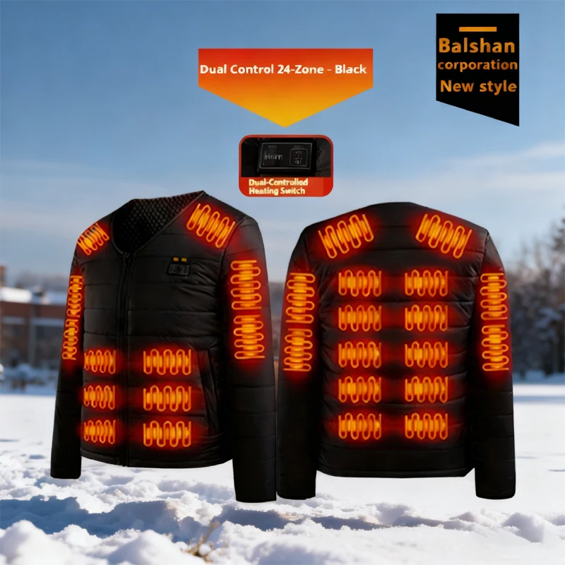 스마트 발열 면 재킷 브이넥 이너웨어 24존 전기 열 절연 의류 오토바이 라이딩 조끼 보온