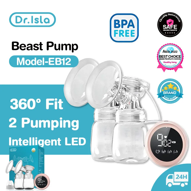 Dr.isla Double Electric Breast Pumps Powerful Nipple Suction USB Electric Breast Pump with Baby Milk Bottle Cold Heat Pad Nipple electric breast pump