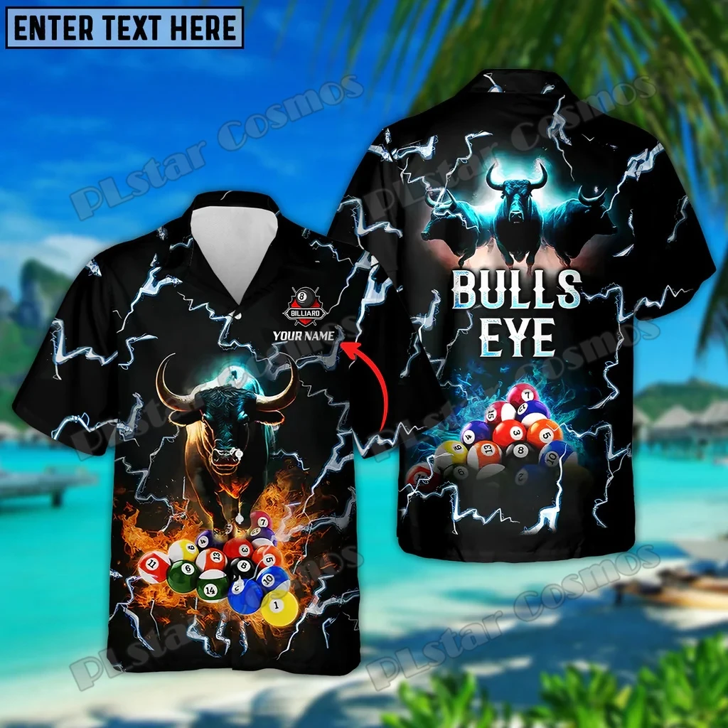 Skull Fire Billard Personalisierter Name 3D-gedrucktes Herren-Hawaiihemd Sommer Unisex Casual Beach Kurzarm-Knopfhemd SH05 – Detail 11