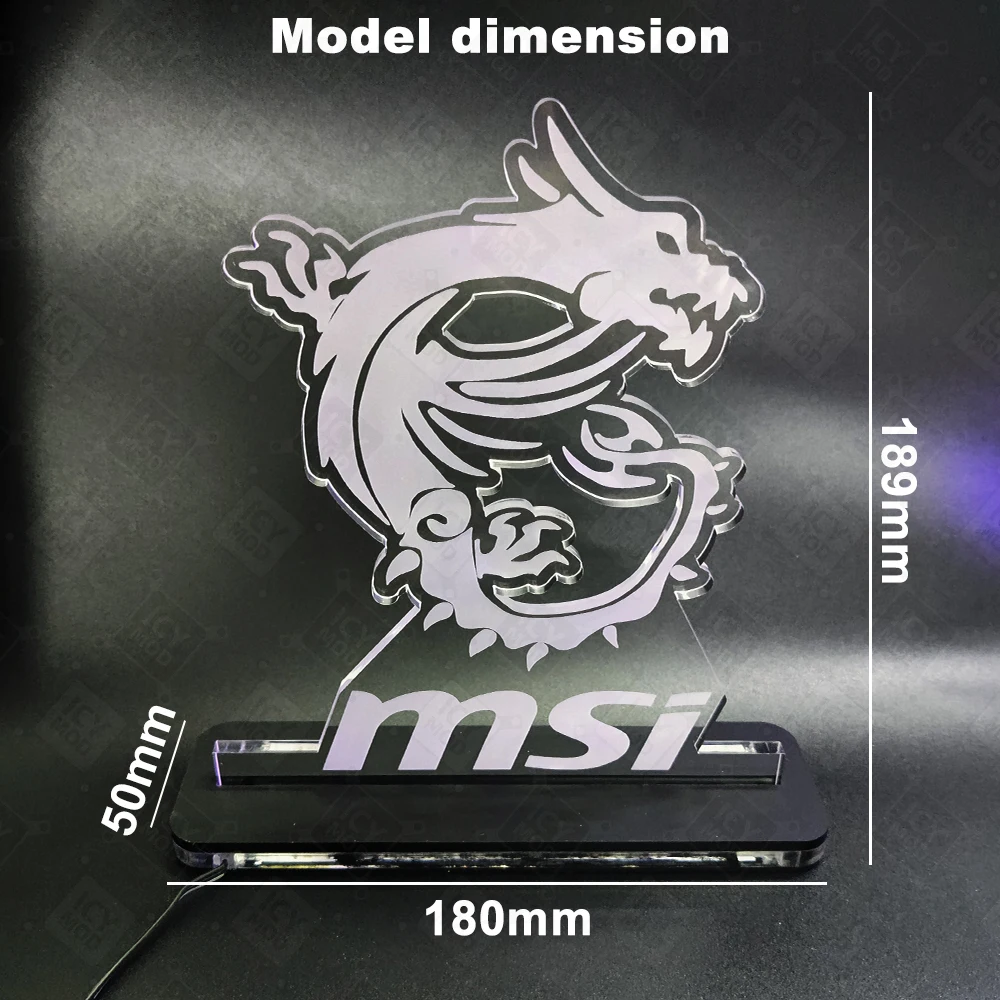 MSI Gaming Figure A-RGB Rainbow LED Acrylic Lighting Panel 5V3Pin Mystic Lighting PC Water Cooling MOD Belief Dragon Decoration