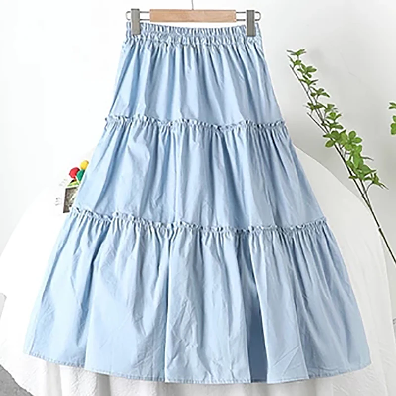 Fungus Skirts Womens 2021 New Spring Summer Korean Style Large Swing A-Line Skirt High Waist Casual Cotton Cake Skirts For Women plaid skirt Skirts