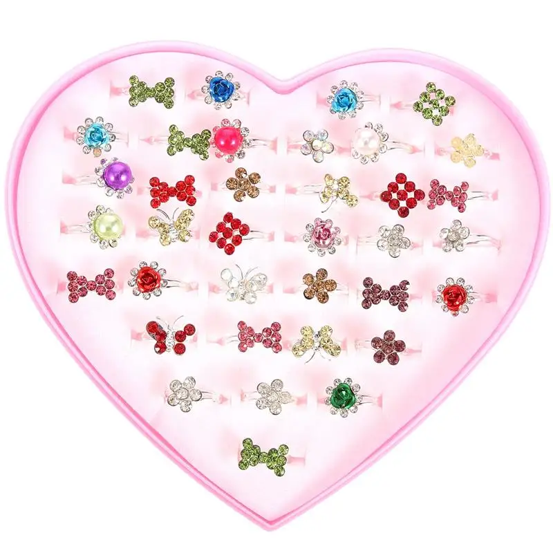 

36pcs Toddler Rings Little Girl Rings Rhinestones Rings Kids Jewelry Birthday Children'S Ring, Student Love Box, Colored Bricks