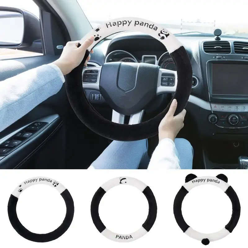 

Fuzzy Steering Wheel Cover Cute Panda Girl Steering Wheel Cover Nonslip Universal 15inch Auto Wheel Cover for Most Cars SUVs