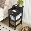 End Table with Charging Station, Flip Top Bedside Table with USB Ports, Narrow Nightstand with Storage Shelves, for Small Space 2