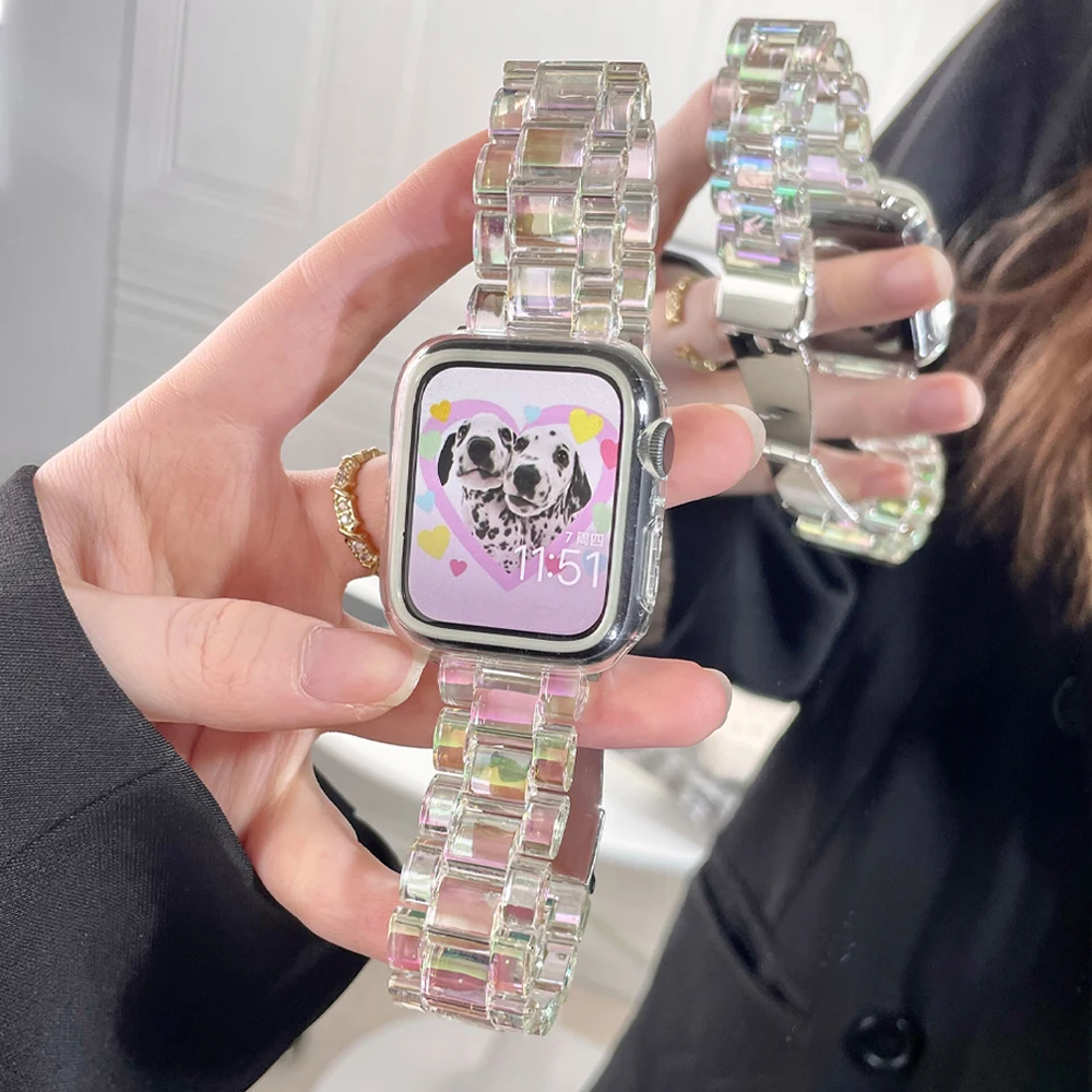 

Resin Rainbow Transparent Band for Apple Watch Ultra 2 49mm 7 8 9 41 45mm 38 40mm 42 44mm Strap Women Bracelet for iWatch 6 SE 5