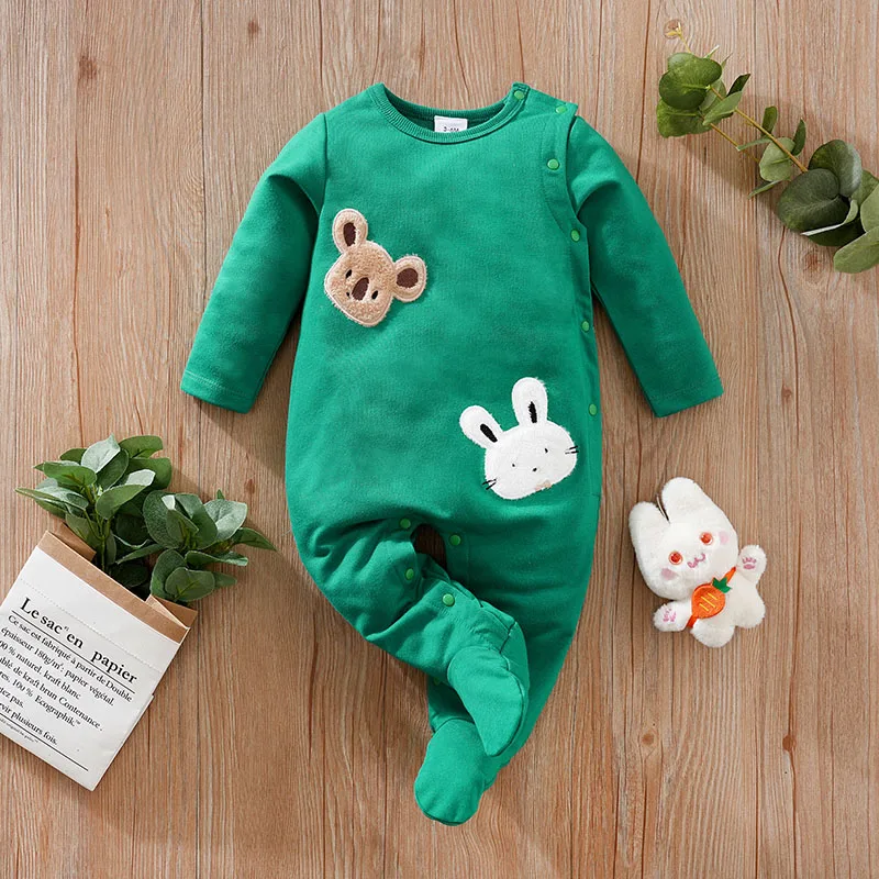 2pcs Infant's Bunny Koala Print 0-24M Bodysuit Spring and Autumn Comfy Long Sleeve Onesie Baby Boy's Clothing As Gift baby jumpsuit