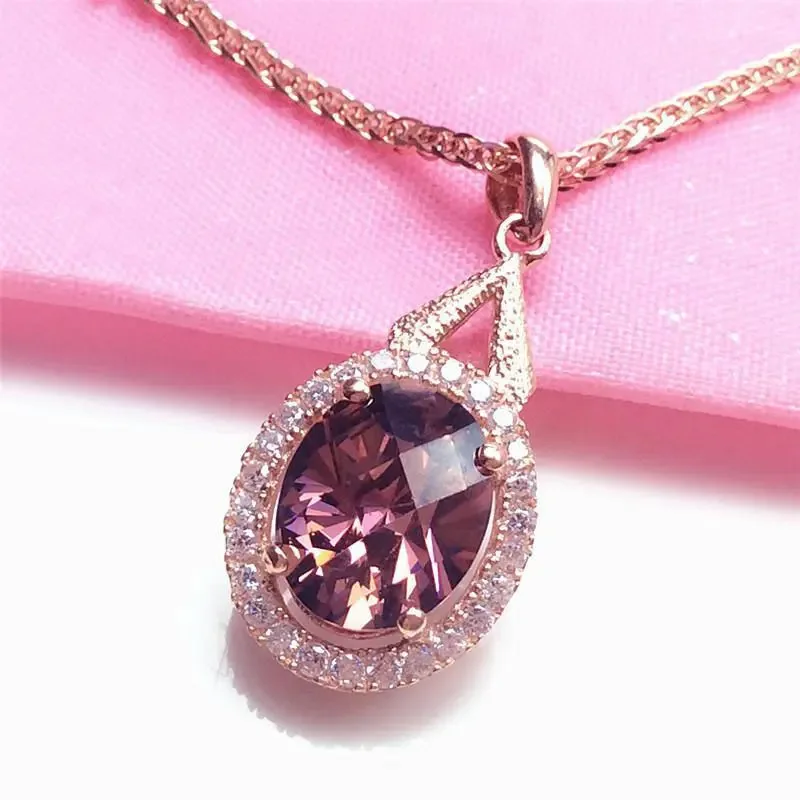 

Classic 585 Purple Gold Pendant Necklace 14k Rose Gold Oval Gemstone Exquisite Luxury Fashion Ladies Wedding Jewelry Gift