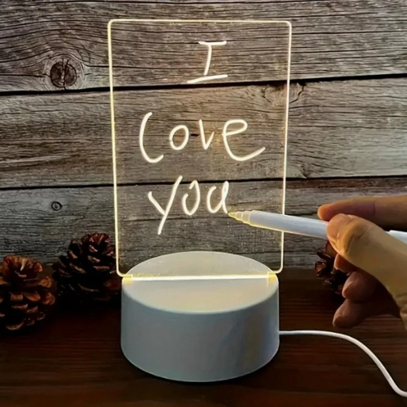 ABUI-Diy Drawing Board LED Acrylic Message Board With Pen Erasable Children's Drawing Letter Message Night Lamp