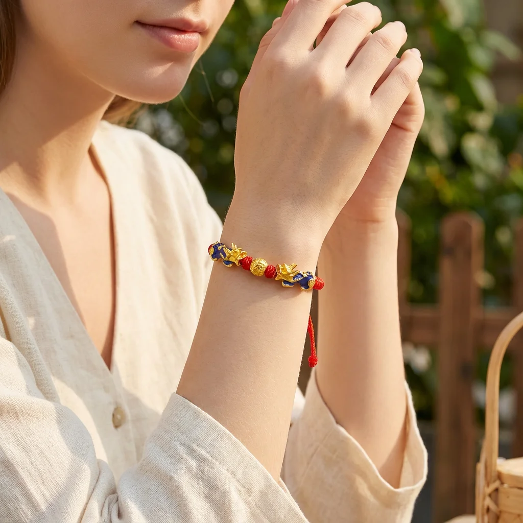 2026 Feng Shui Pixiu Rotes Schnurarmband für Damen Herren Emaille Goldfarbe Reichtum Biest Amulett Chinesisches Neujahrsgeschenk Glücksschmuck