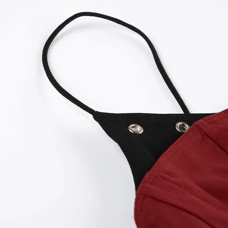 Camisola sexy ajustada con lazo para mujer, con parches en contraste y ojales, estilo retro Y2K para fiesta y club.
