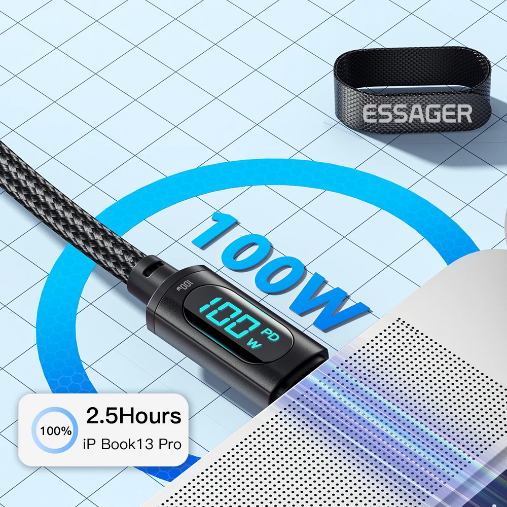 Type C Cable Essager 100W PD Fast Charging For Hua wei iPhone 16 pro max Macbook iPad
