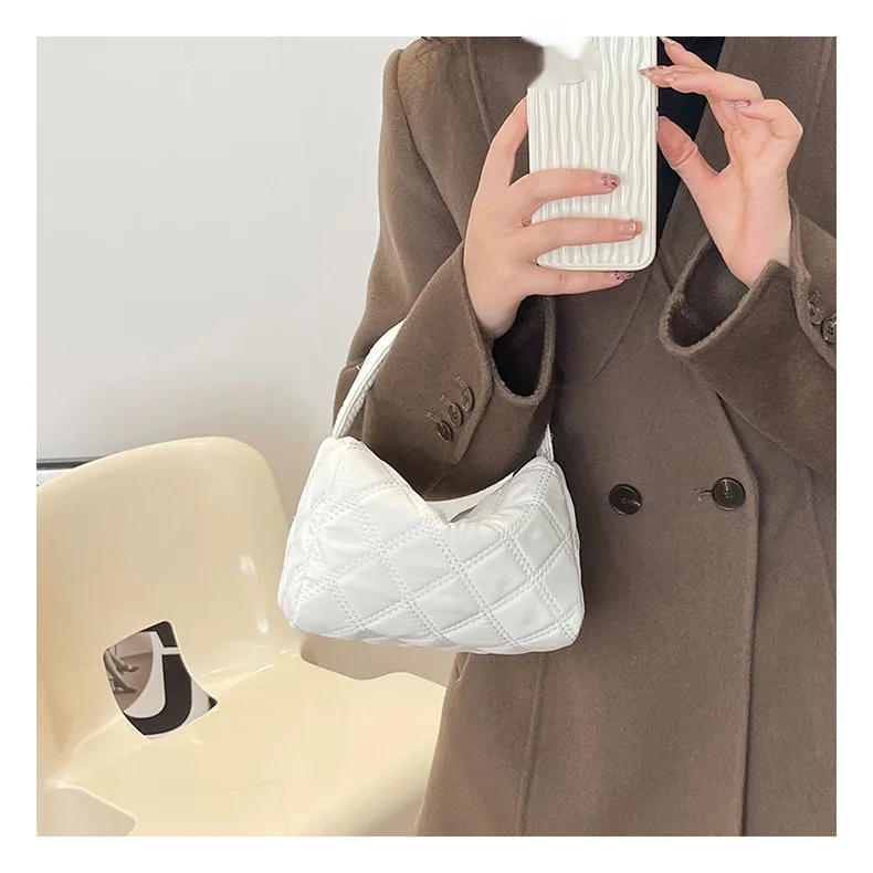Mini Small Bag for Women 2024 New Fashion Lingge Embroidered Thread Pillow Bag Single Shoulder Handheld Girl Makeup Bag_voghion.com