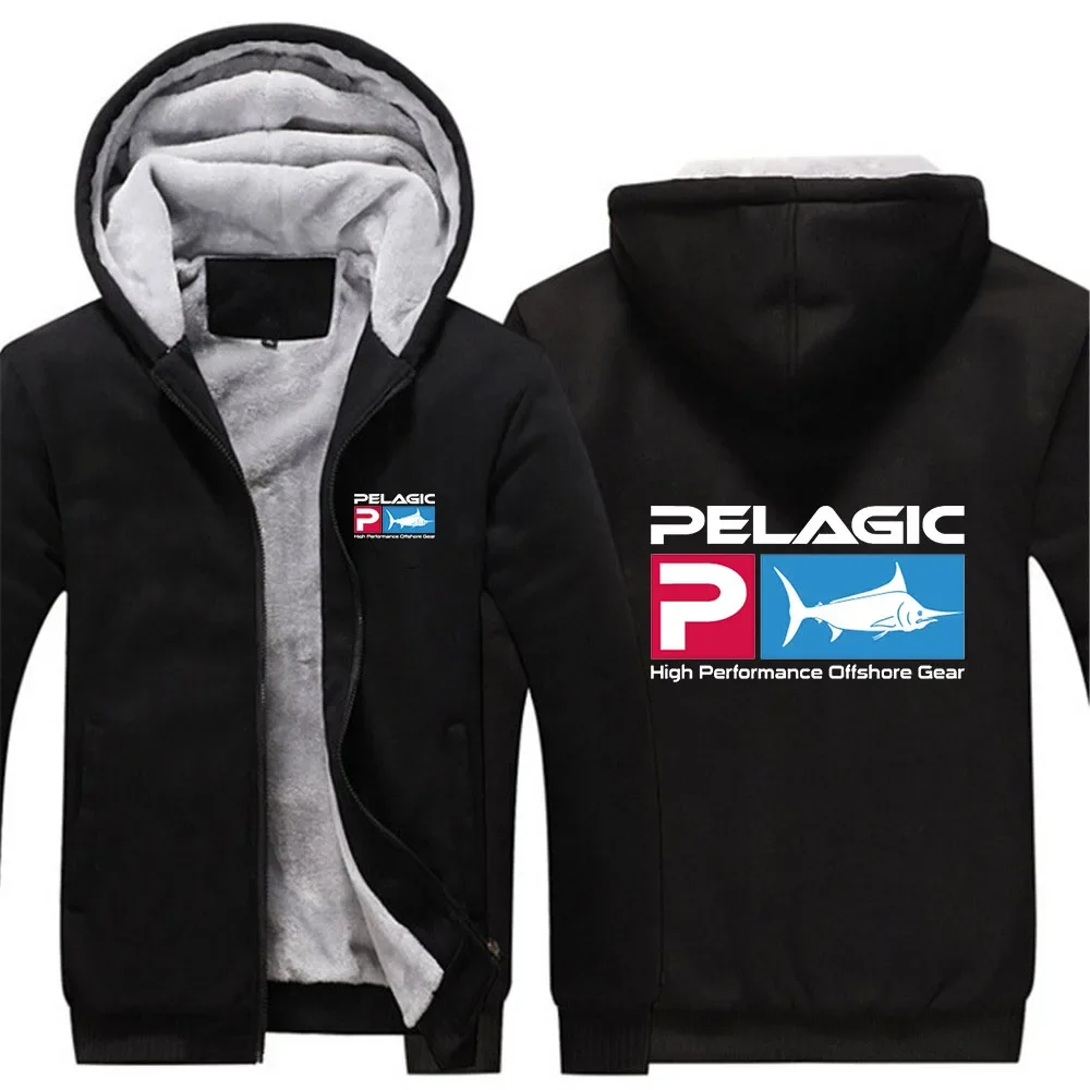 

2024 Men New Pelagic Fishing Logo Hoodie Solid Color Zip Up Pocket Harajuku Sweatshirts Long Sleeve Hooded Streetwear Casual Top