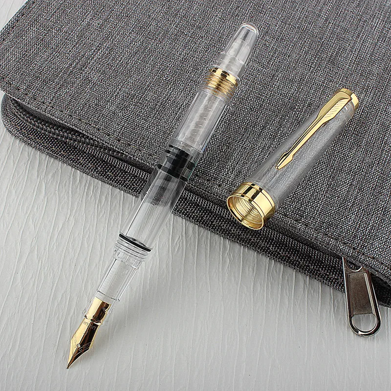 High Quality Piston Fountain Pen Type Gel Pen Transparent White School Student Office Color Ink Pens