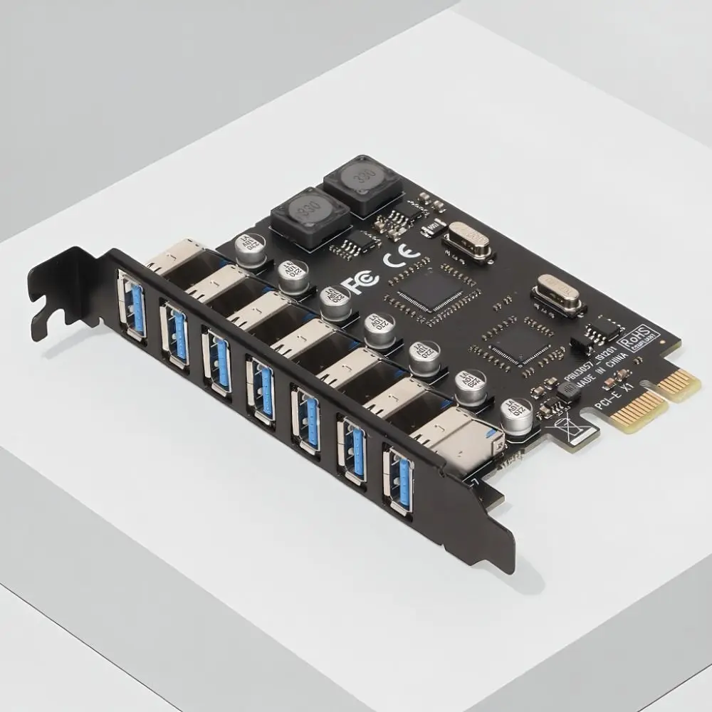 전원 필요 없음 7포트 PCIe-USB 어댑터 카드 5Gbps 속도 빠른 전송 PCIe USB 허브 USB 3.0 확장 카드 게이밍 PC용