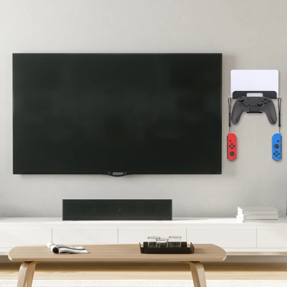 Wall Mount Host Universal Wall Bracket with Controller Hook Handle Storage Rack for Switch/Switch OLED Game Console Accessories