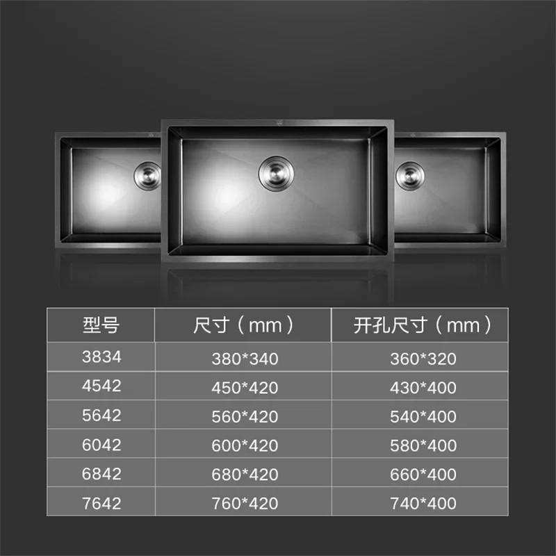Kitchen Sinks Single Slot Black Kitchen Nano Sink 304 Stainless Steel Sink Under Counter Basin Home s Accessories y