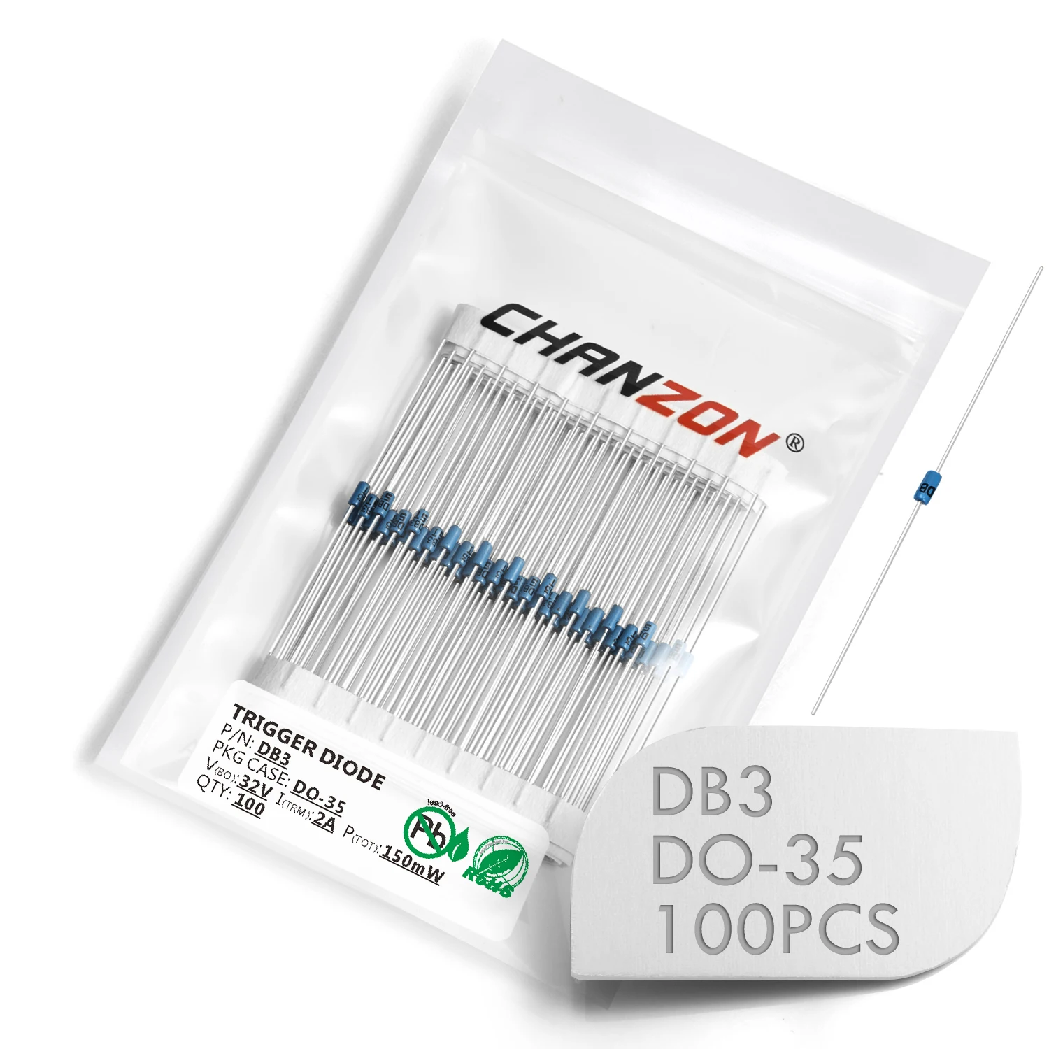 100 Pz 100% Originale Diac Db3 Diodo Raddrizzatore Zener Bidirezionale Trigger Bidirezionale Do-35 2A 32V 150Mw Diodi Assiali Al Silicio