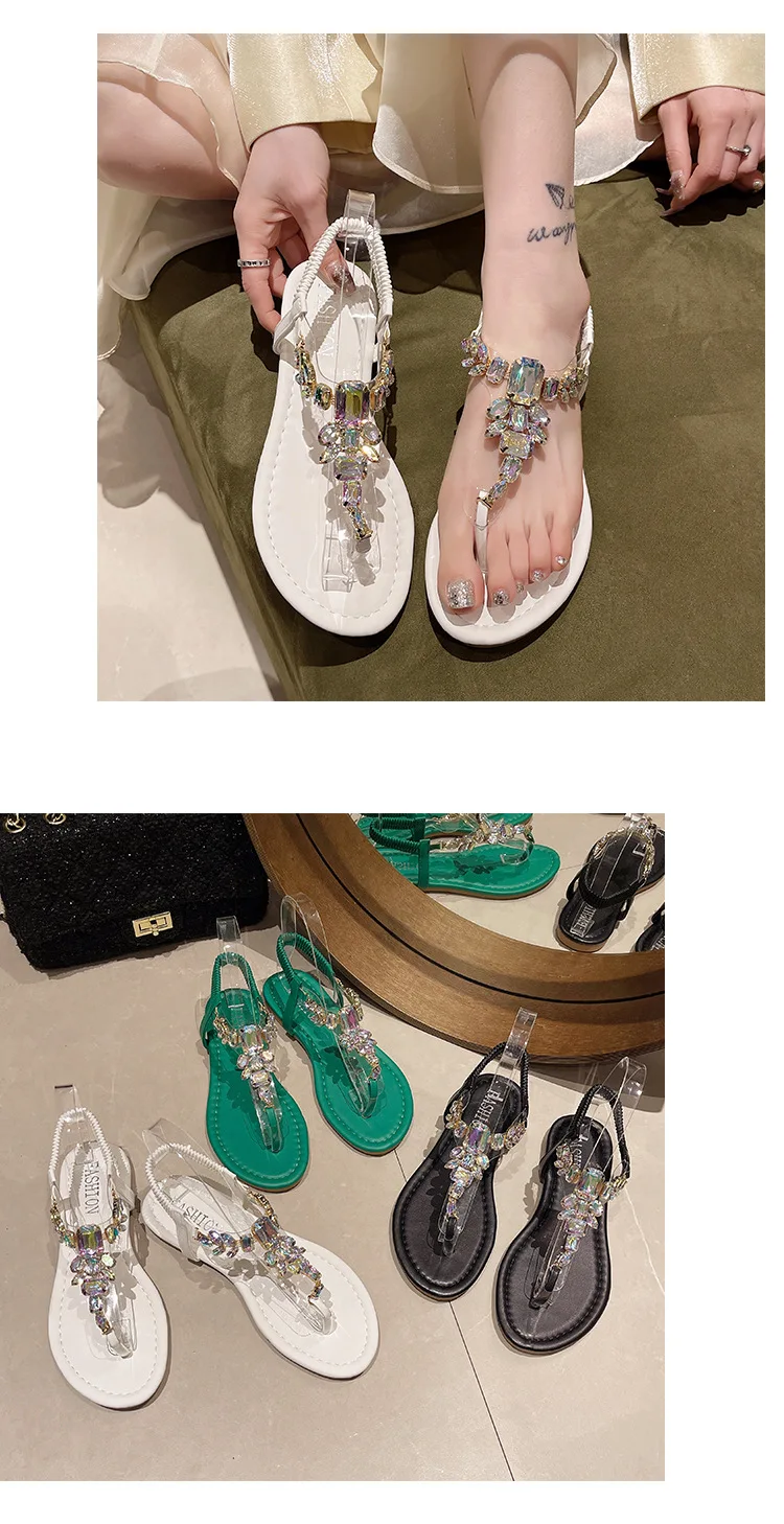 2024 rutsch feste weibliche Sandale Strands chuhe koreanische Version der neuen kleinen duftenden Wind flache Prise Zehen Strass Casual Fashion – Detail 9