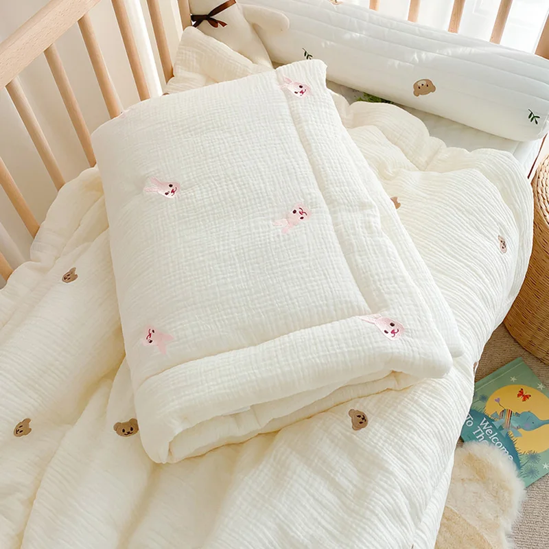 Cartoon Bear Bunny Baby Quilt Newborn Nap Quilts Soft Cotton Infant Blanket Spring Fall Winter Swaddle Wrapped Bedding 100*120CM cute bear print baby cotton long sleeve bodysuit newborn spring autumn new cartoon jumpsuit soft breathable infant clothes 0 24m