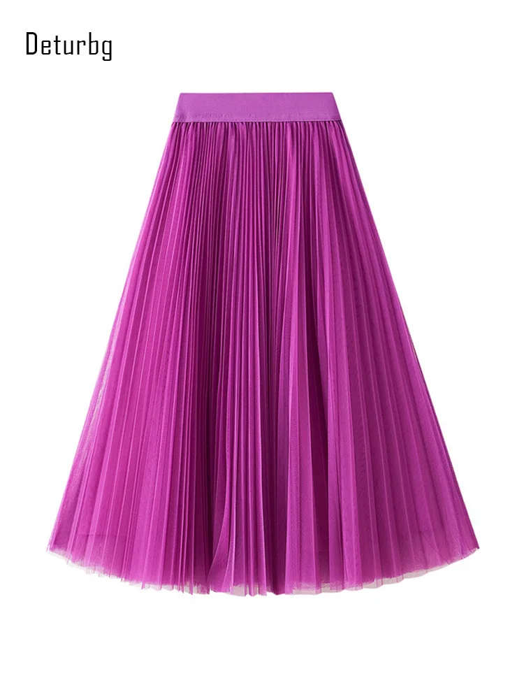 Women's Elegant 3 Layer Mesh Long Skirts Korean Fashion Female High