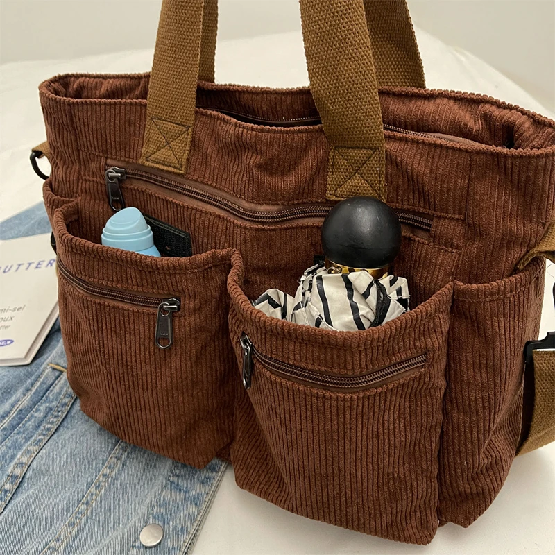 Large Capacity Corduroy Shoulder Bags Solid Soft Cotton Leisure Or Travel Bag for Women Fashion Satchels  Winter Package 2023