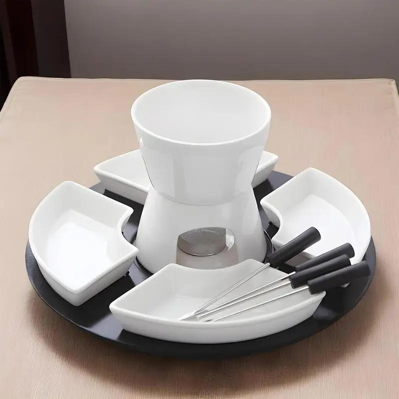 Ceramic Butter Warmer Set Ceramic Melting Fondue Pot Kit ets Parties Diy Fondue Serving Set for Cheese, Chocolate, Icecream