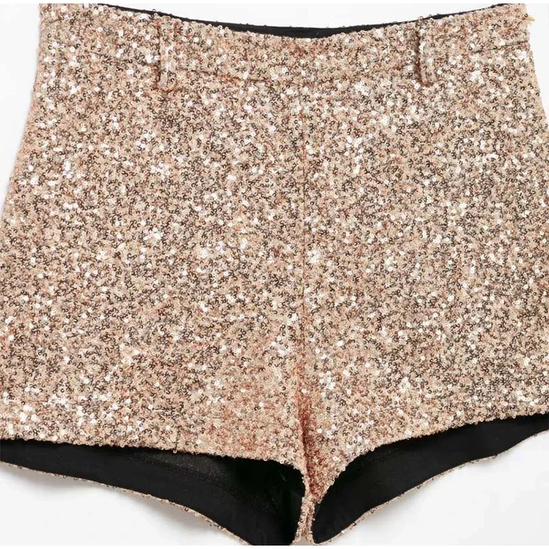 Y2K Sequin High Waist Shorts Women Fashion Lady Solid Shiny All-matching Short Pant 2025 Spring Summer Female Glitter Streetwear