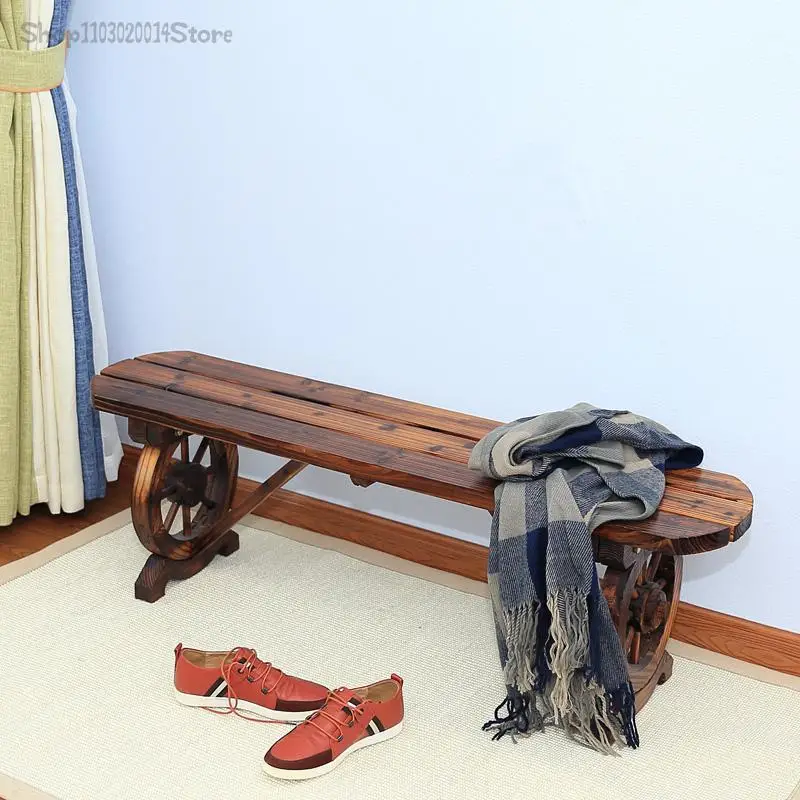 Carbonized Anticorrosive Wood Bench Outdoor Park Chair Balcony Leisure Chair Bench Solid Wood Double