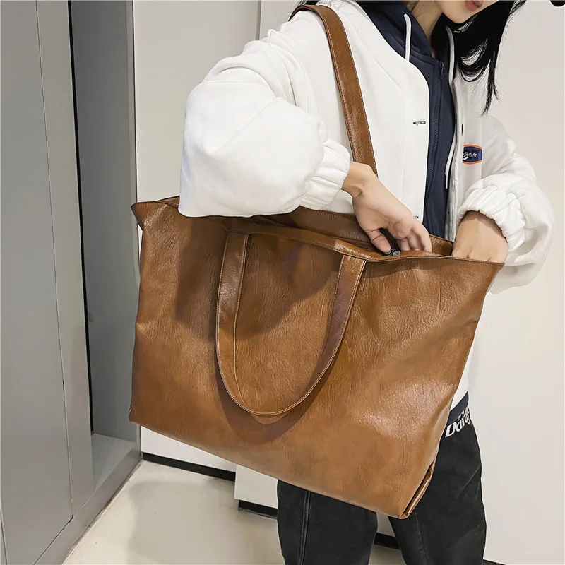 

Extra Big Capacity Leather Tote bags Brown Black Commutting Large bags for women Fashion women bag Brand ladies Handbags 2022