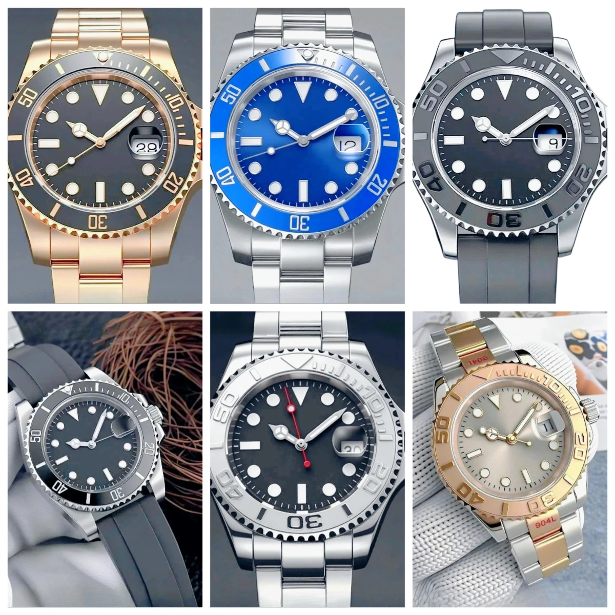 Elegant Slim 41mm Luxury Sport Mens Automatic Mechanical Watch 904L Mirror Steel Black Blue Fusion Case Anti Rust Luminous Dial