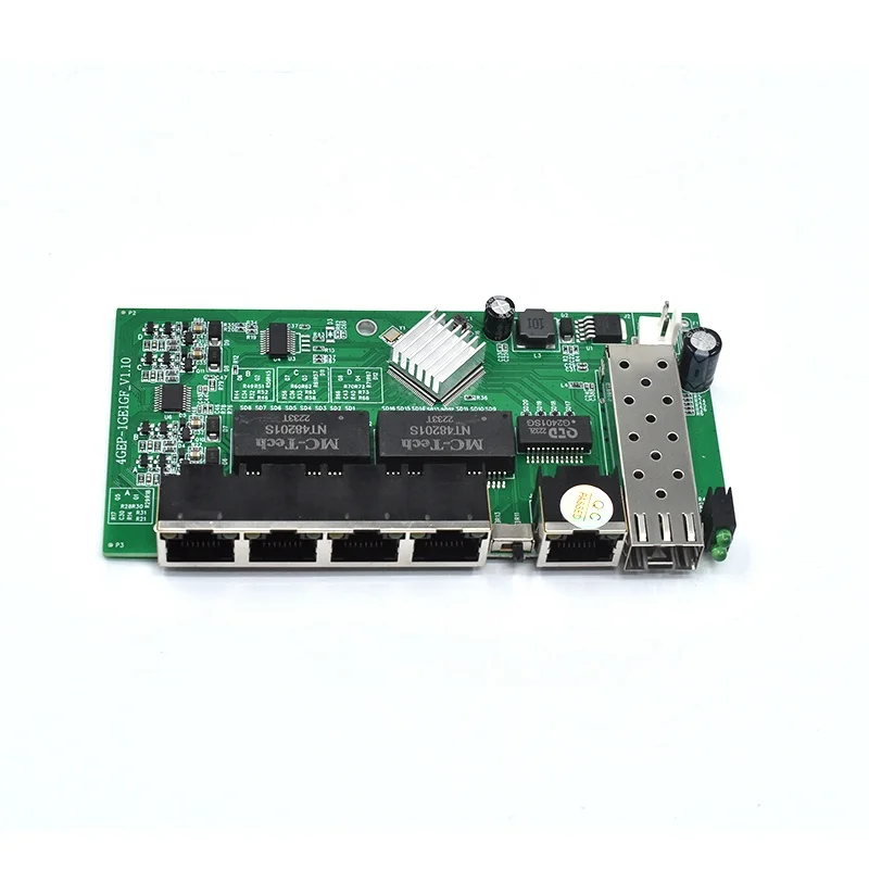 6-Port Gigabit Desktop POE Switch with 4-Port PoE +1Giga Uplink+1Giga SFP Fiber Switch POE PCBA, 65W IEEE802.3af/at