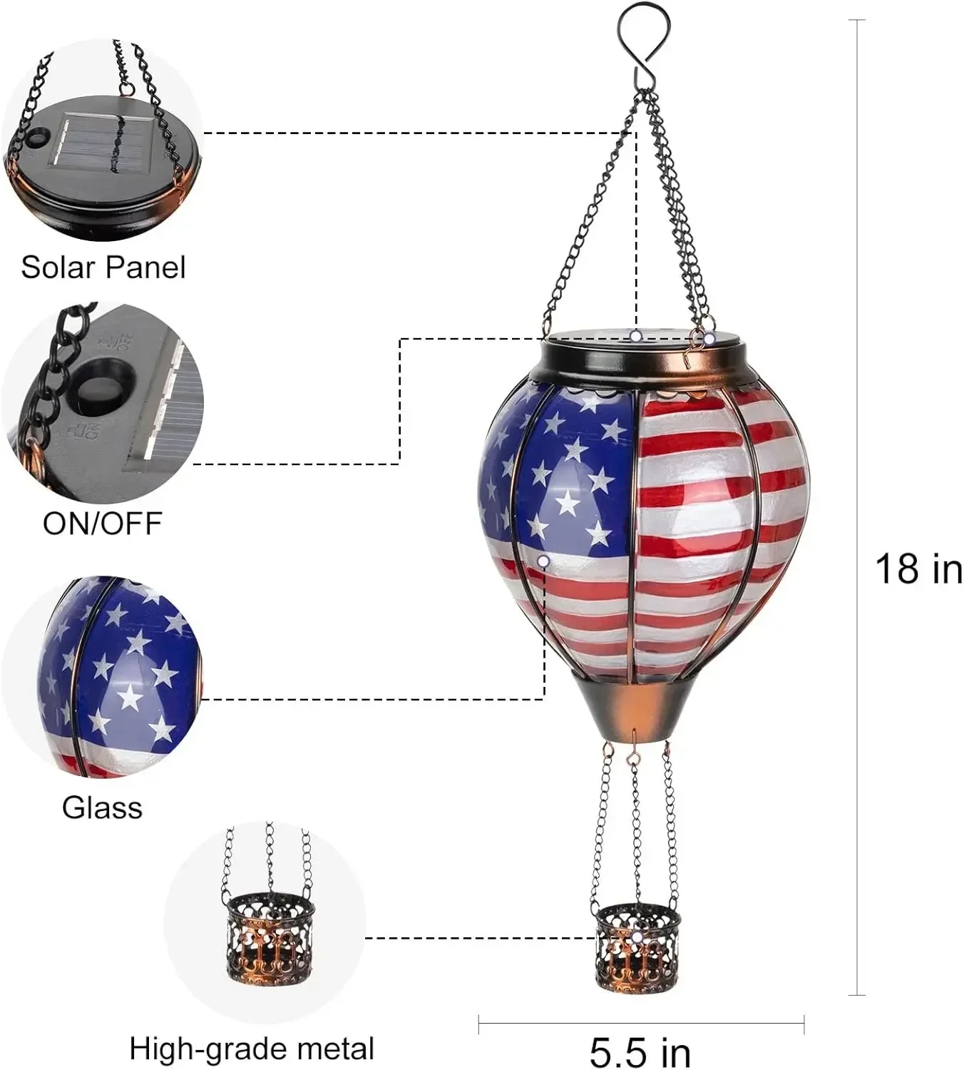 Hot Air Balloon Solar Lantern Outdoor Decorations Solar Hanging Lights Waterproof Garden Patio Outside Independence Day Decor