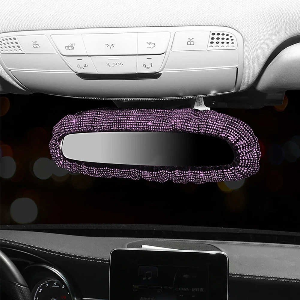 Rhinestone Shiny Car Rearview Mirror Decor Car Interior Accessories For Women Bling Rhinestone Rear View Mirror Crystal Diamond