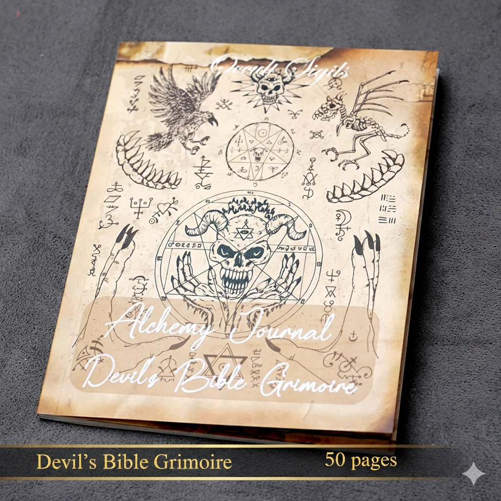 Witchcraft Grimoire: Gothic Dark Academia Witch Journal with Moon Phases, Herbal Lore, and Spells (77-Page Book of Shadows Kit)