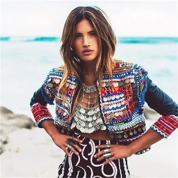 FestivalQueen Women’s Vintage Metal Coin Tassel Crop Tops Ethnic Boho Camis Punk Streetwear Tank Top Female Camisole Body Chains