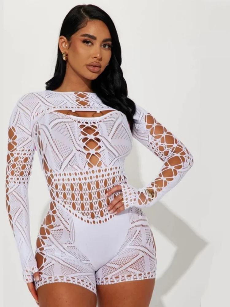 Wmstar Jumpsuit Women Wholesale Sexy Club Outfits See Through Net Tops and Sexy High Elastic One Piece New in Fall Clothes