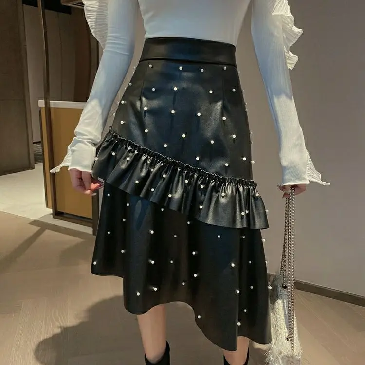 Install new Amazon independent station hot beaded skirt leather  harajuku  black skirt  pleated skirt   A-LINE  Casual  RUFFLES marine duct fan 12v bilge blower exhaust fan 5 blade fans moisture protective easy to install black blower high efficiency