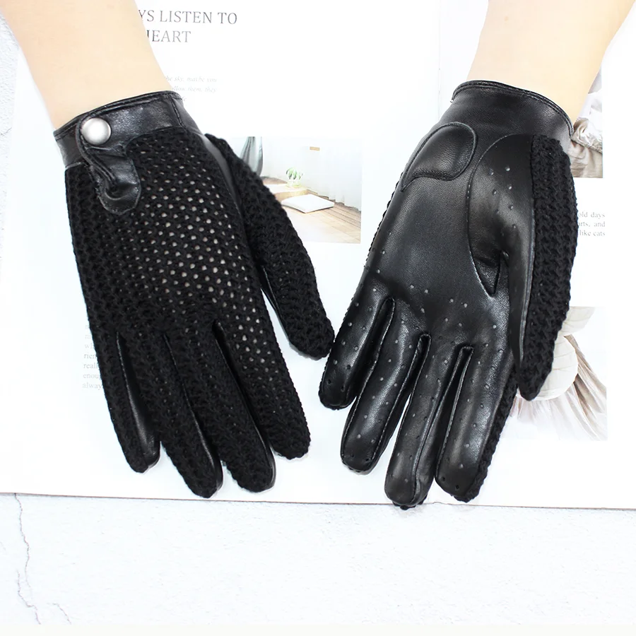 Women's Thin Sheepskin Motorcycle Riding Gloves Touch Screen Genuine Leather Spring and Autumn Sun Protection Driving Gloves