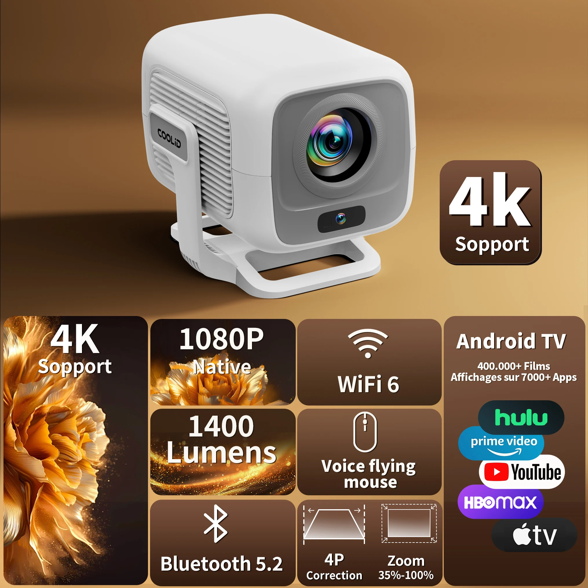 Auto Focus/Keystone] Vidéoprojecteur 4K WiFi 6 Bluetooth 26000 Lumens FHD 1080P, TOPTRO Projecteur 4K Supporté Avec Android TV, RétroProjecteur Sellé | Votre Wishlist Sur