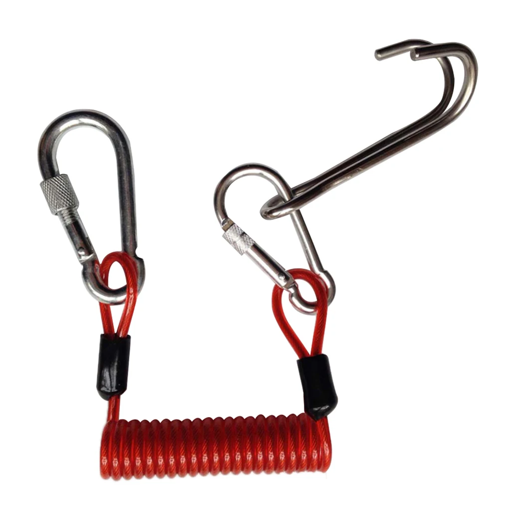 Safety Scuba Diving Diver Dual Reef Hook & Coil Lanyard Swivel Clip 304 Stainless Steel Diving Accessories for Unterwater Sports