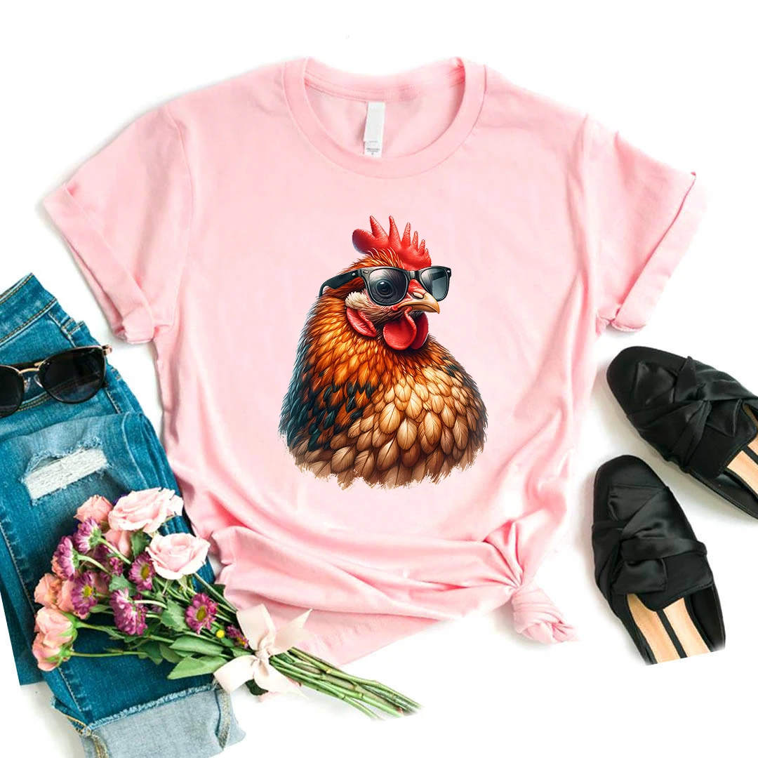 Cooles Huhn gedruckt rosa T-Shirt Frauen Sommer Mode Kurzarm T-Shirt Femme Harajuku Kawaii Kleidung Shirt lustige T-Shirt – Detail 5