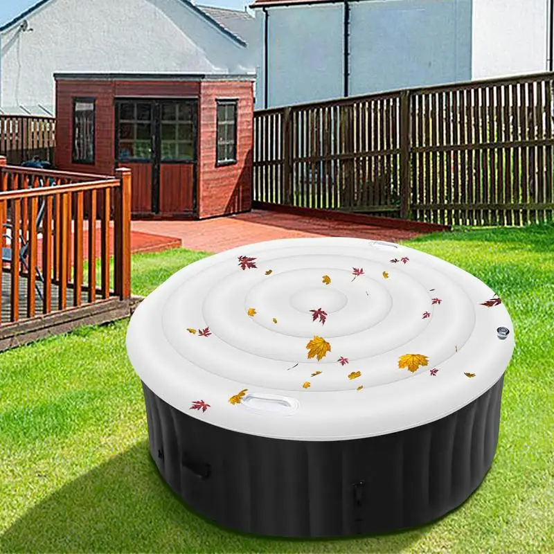 Hot Tub Cover 5.25ft Round Inflatable Hot Tub Cover Round Foldable Replacement Part with Handle Insulated Lid Protector for Home