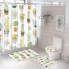 Watercolor Cactus Bathroom Sets Green Potted Plant Shower Curtain Non-Slip Rug Colorful Bohemian Toilet Lid Cover Bath Mat Home 2