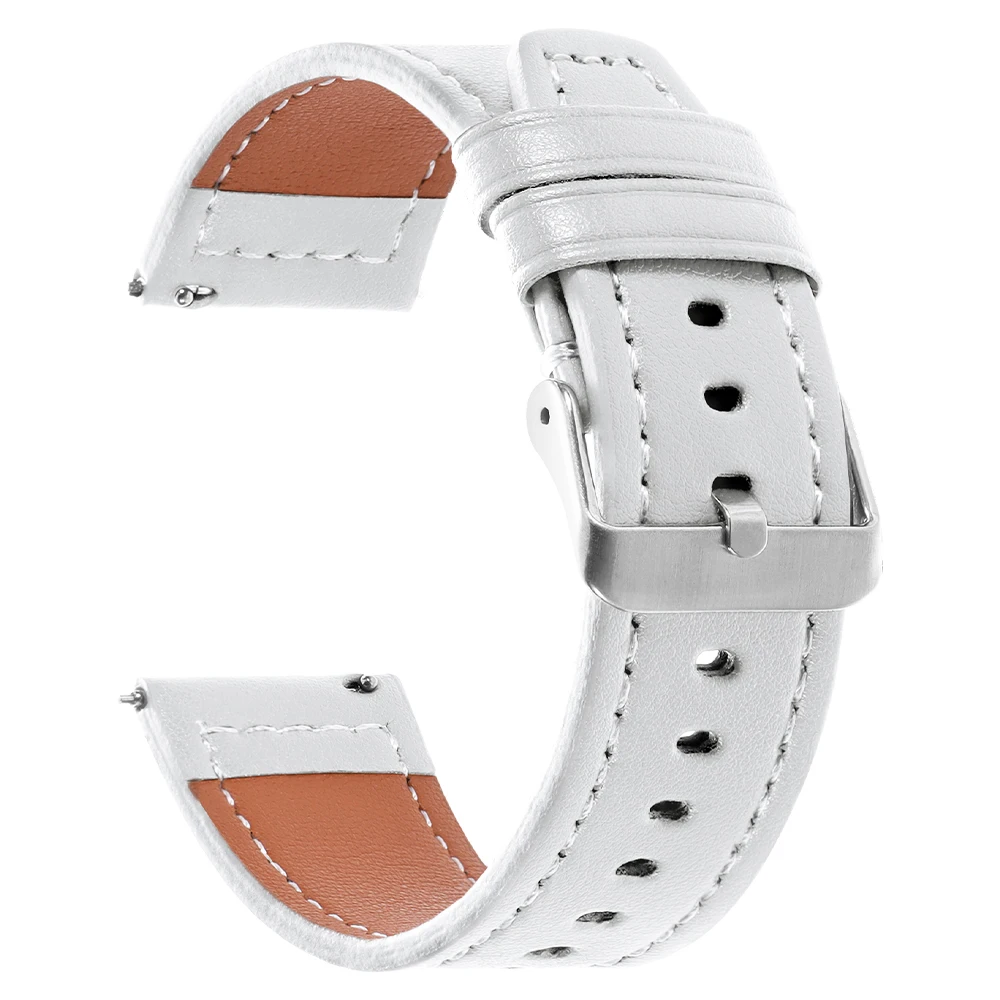Premium Leather Quick Release Watch Band Straps with Pin Buckle - Black, Brown, White, Grey