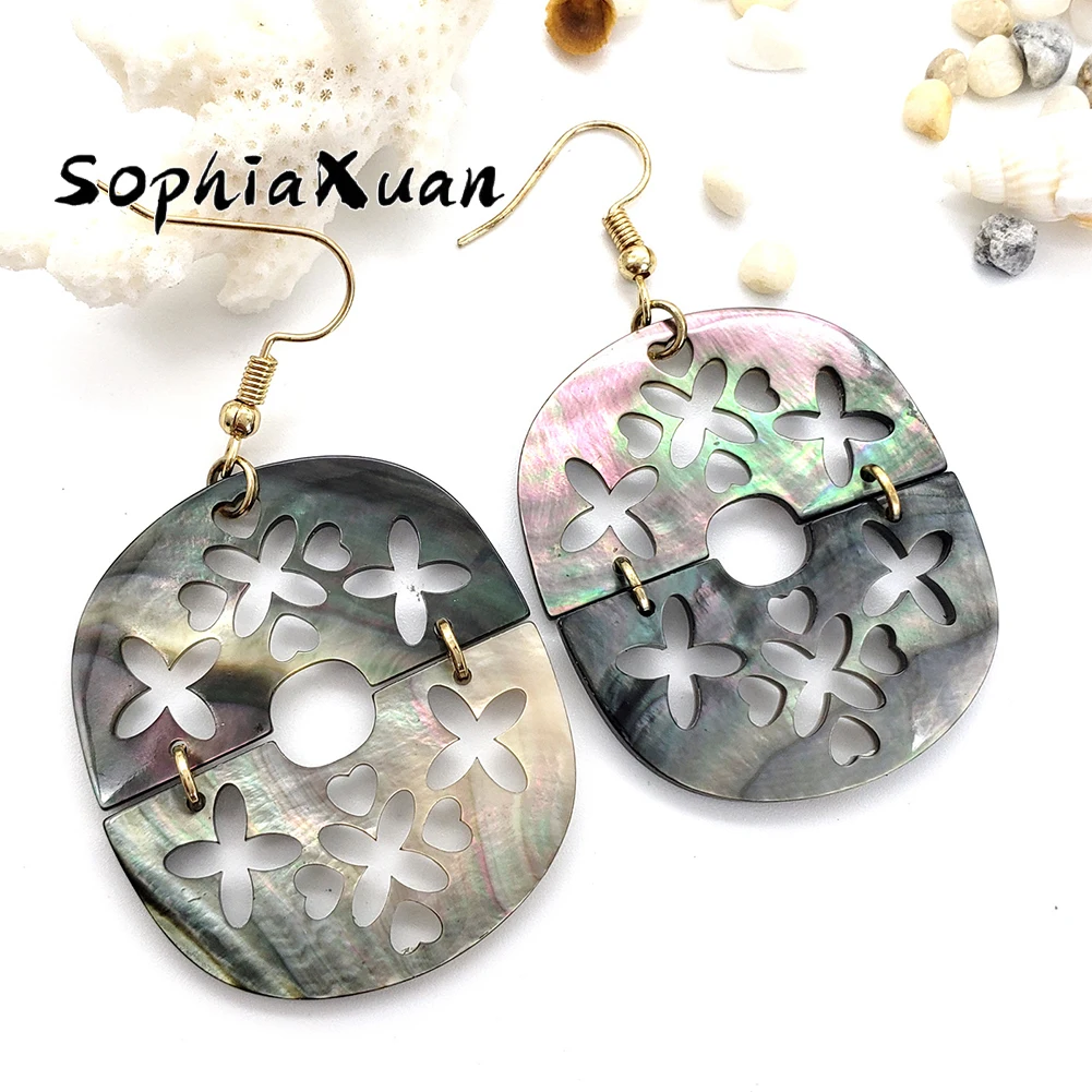 

SophiaXuan Bohemian Oval Black Shell Earing Carved Accessories Four Leaf Earring Fashion Pearl Gift 2023 Ladies Women's Earrings