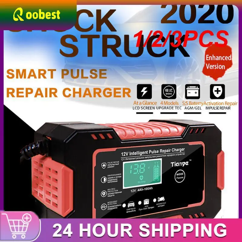 

1/2/3PCS Car Battery Charger 12V Pulse Repair LCD Display Smart Fast Charge AGM Deep cycle GEL Lead-Acid Charger For Auto